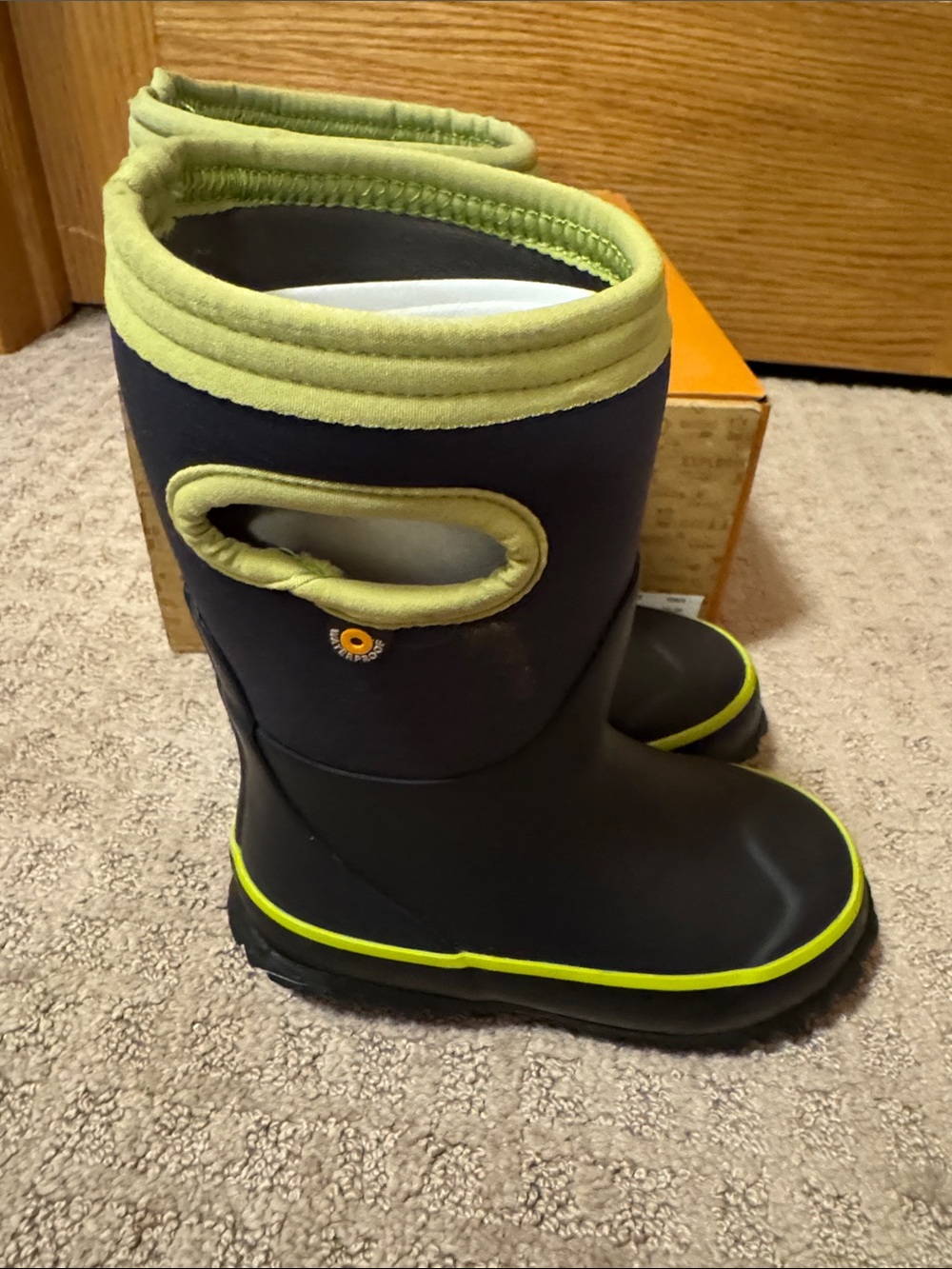 Bogs Kids Black Snow Boots with Lime Trim